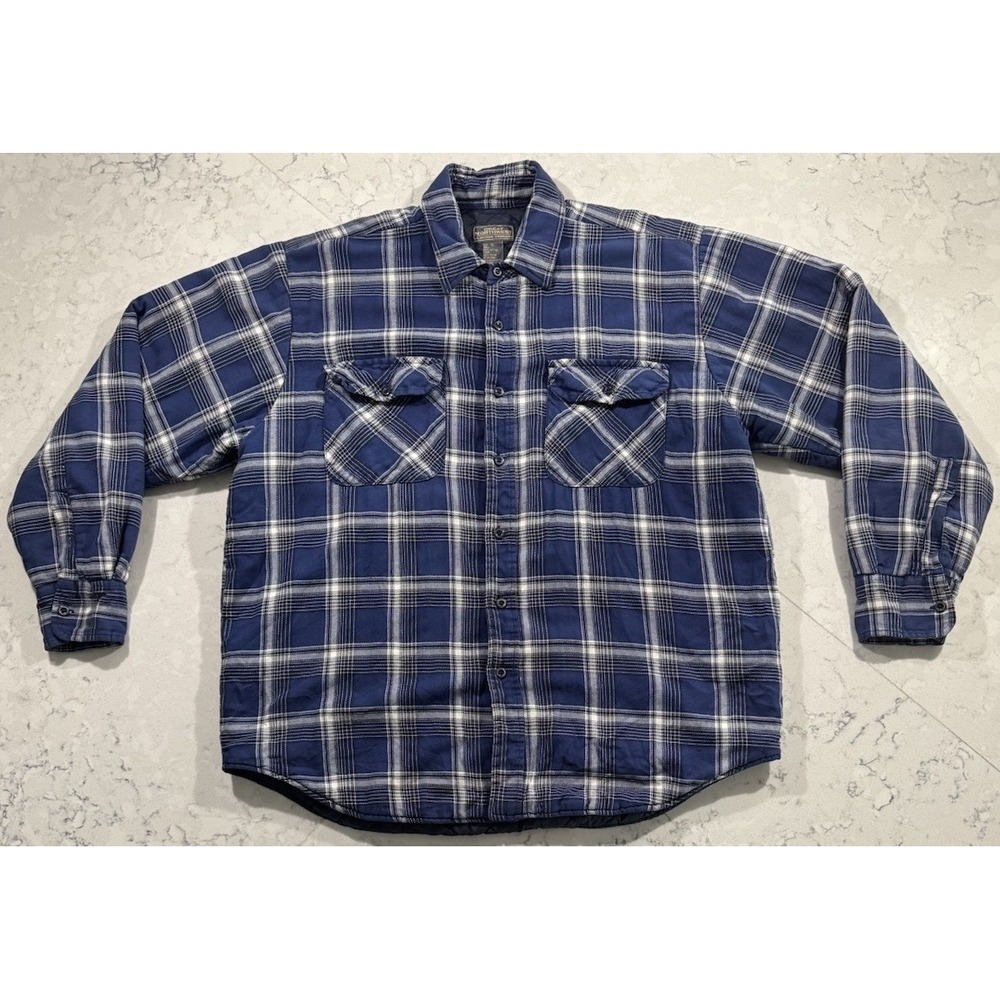 VTG Y2K Great Northwest Flannel Shirt Jacket Mens XL Blue Plaid Quilted Shacket